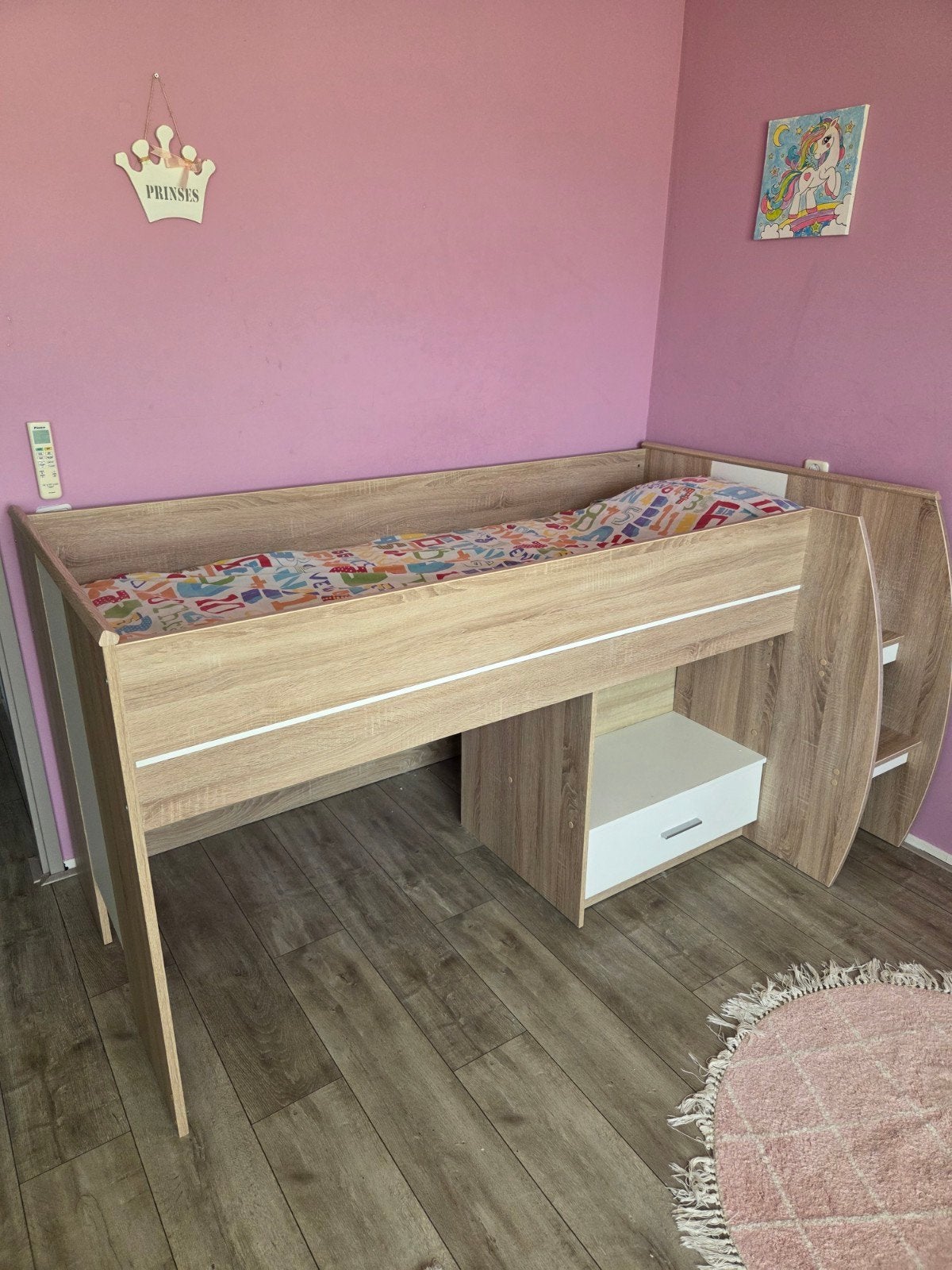 Hoogslaper met uitschuifbaar bureau, Ophalen, 85 tot 100 cm, Gebruikt, Hoogslaper of Stapelbed