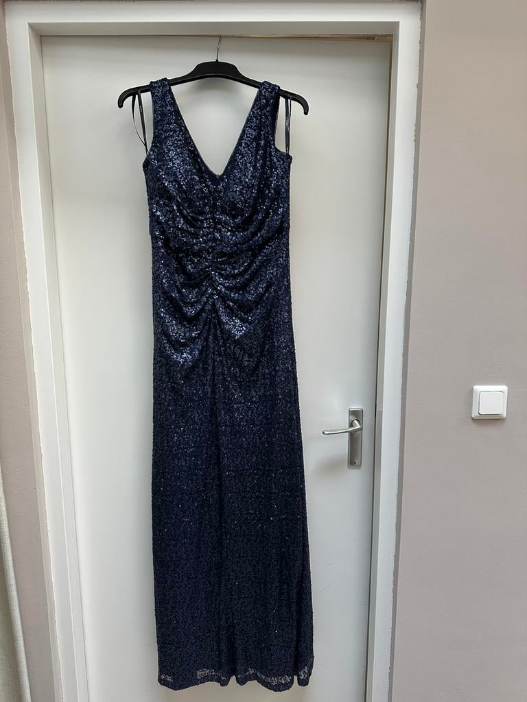 Avondjapon blauw met glitter, maat 42, Galajurk, Blauw, Maat 42/44 (L), Ophalen of Verzenden