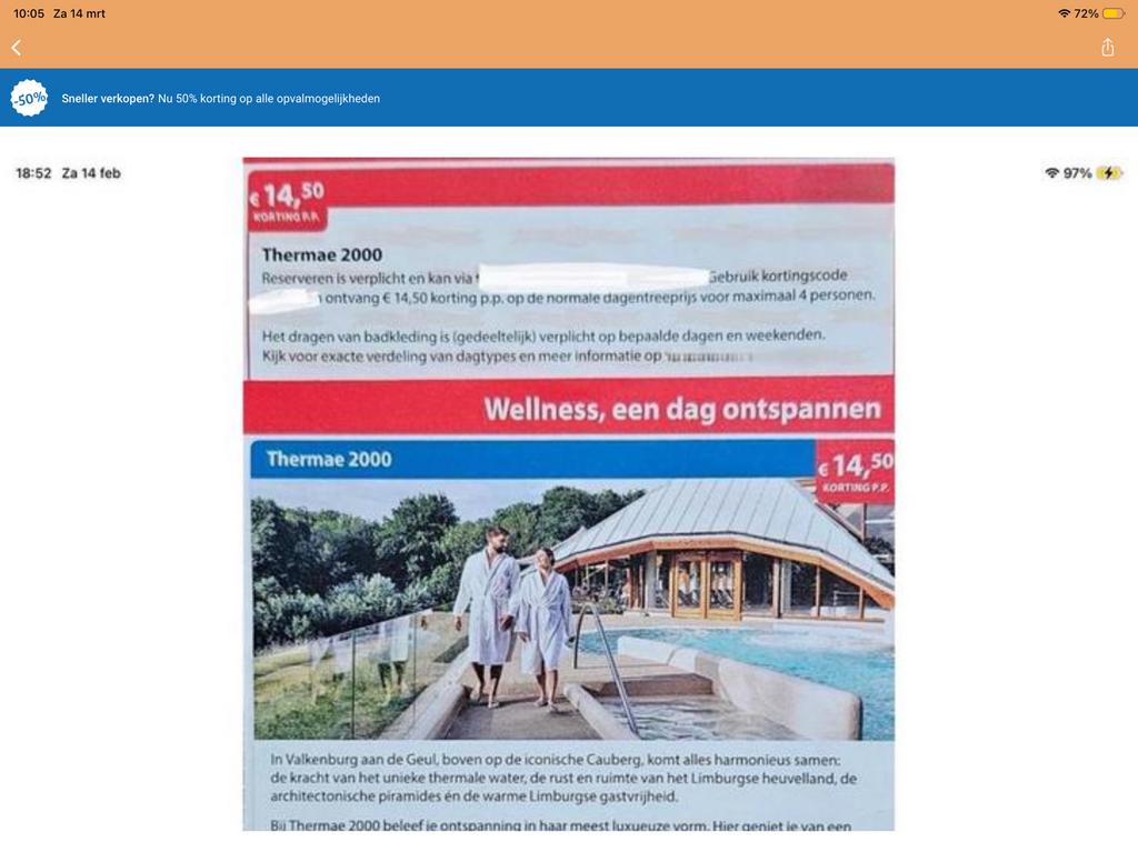 Kortingsbon voor sauna Thermae 2000 (KWF), Drie personen of meer, Kortingsbon, Spa of Sauna