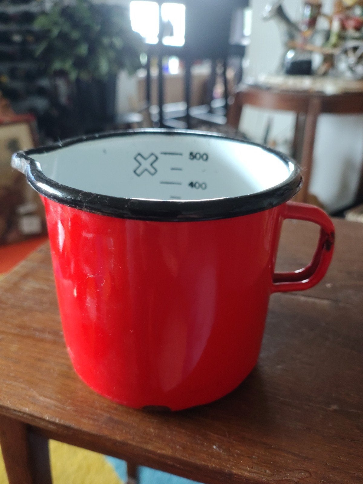 Vintage geëmailleerde maatbeker rood - 9 cm, Ophalen of Verzenden