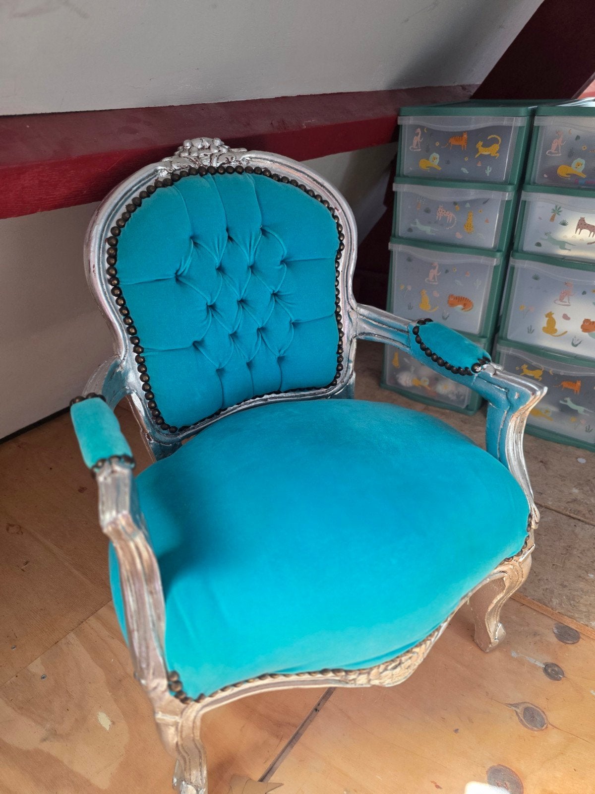 Nieuwe Barok Kinderstoel - Turquoise Fluweel, Ophalen, Barok, Overige kleuren, Nieuw