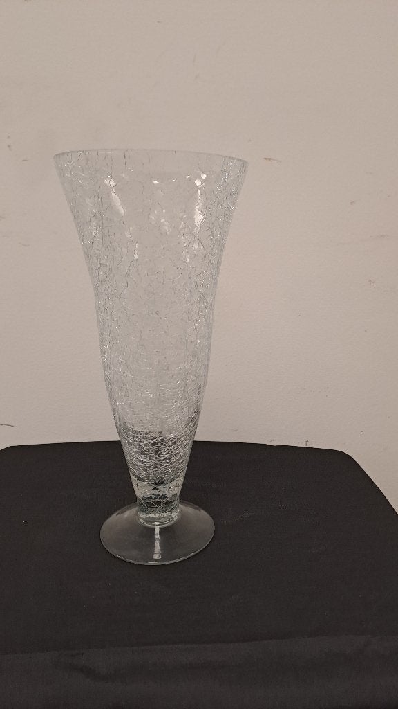 Glazen  Vaas  (tin craquelé) , Huis en Inrichting, 26 cm, Gebruikt, Op voet, Transparant