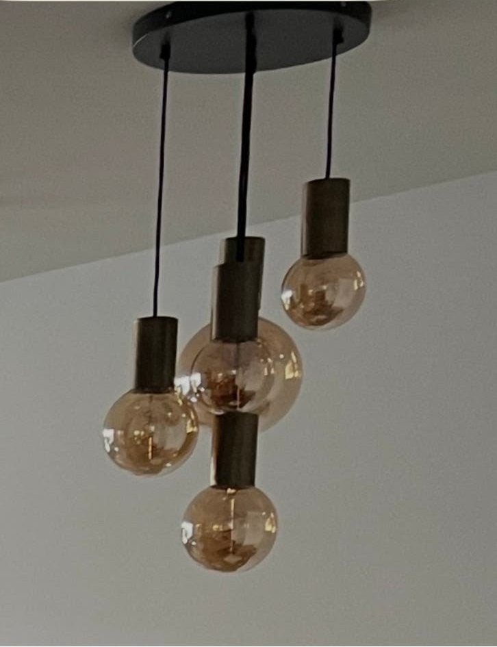 Hanglamp Pronto 5-lichts met rookglas bollen, Ophalen, Zo goed als nieuw, Glas, E27 (groot)