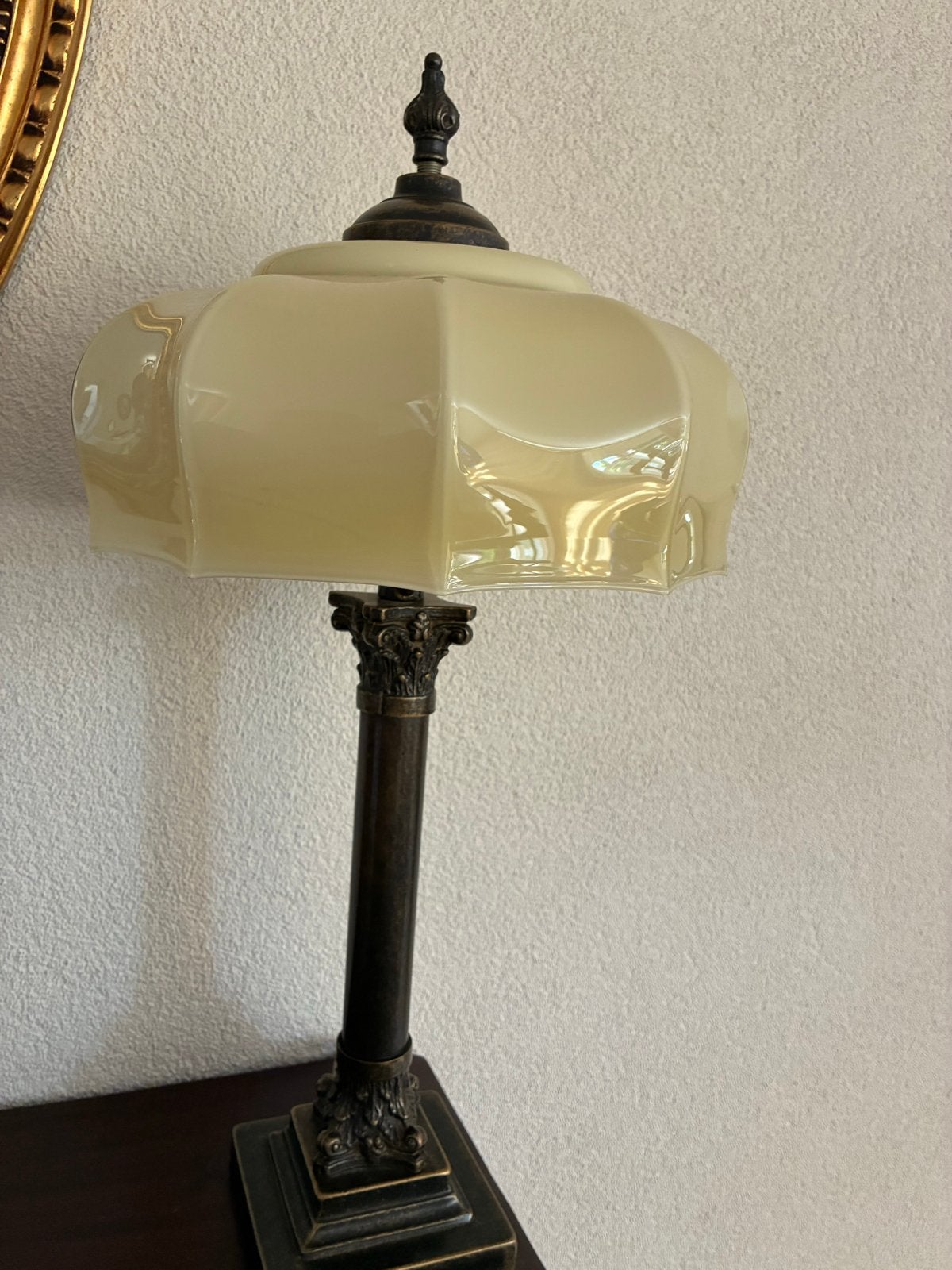 Vintage Tafellamp met Opale Glazen Kap - 49 cm hoog, Ophalen