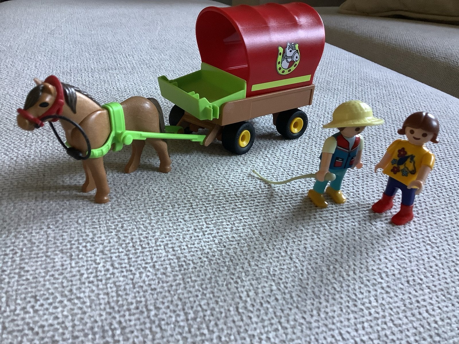 Playmobil paard met wagen en figuren, Ophalen of Verzenden, Gebruikt, Complete set, Voertuig