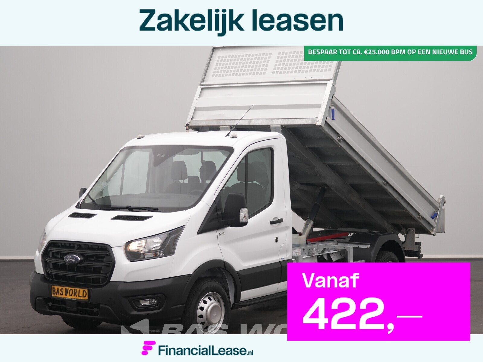 Ford Transit 170pk Kipper Dubbellucht 3,5t Trekhaak Airco Ca, Stof, Euro 6, 4 cilinders, Wit