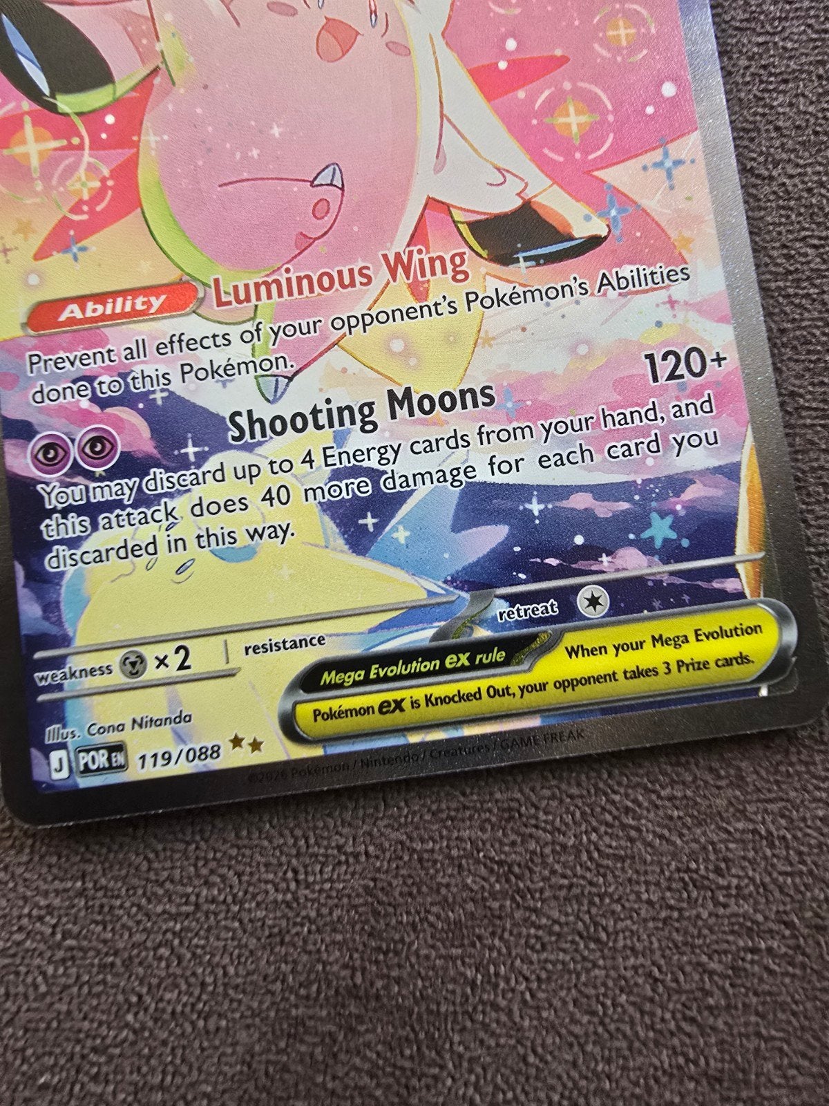 Mega Clefable EX 119/088 Full Art Pokémon Kaart, Ophalen, Zo goed als nieuw, Losse kaart, Foil