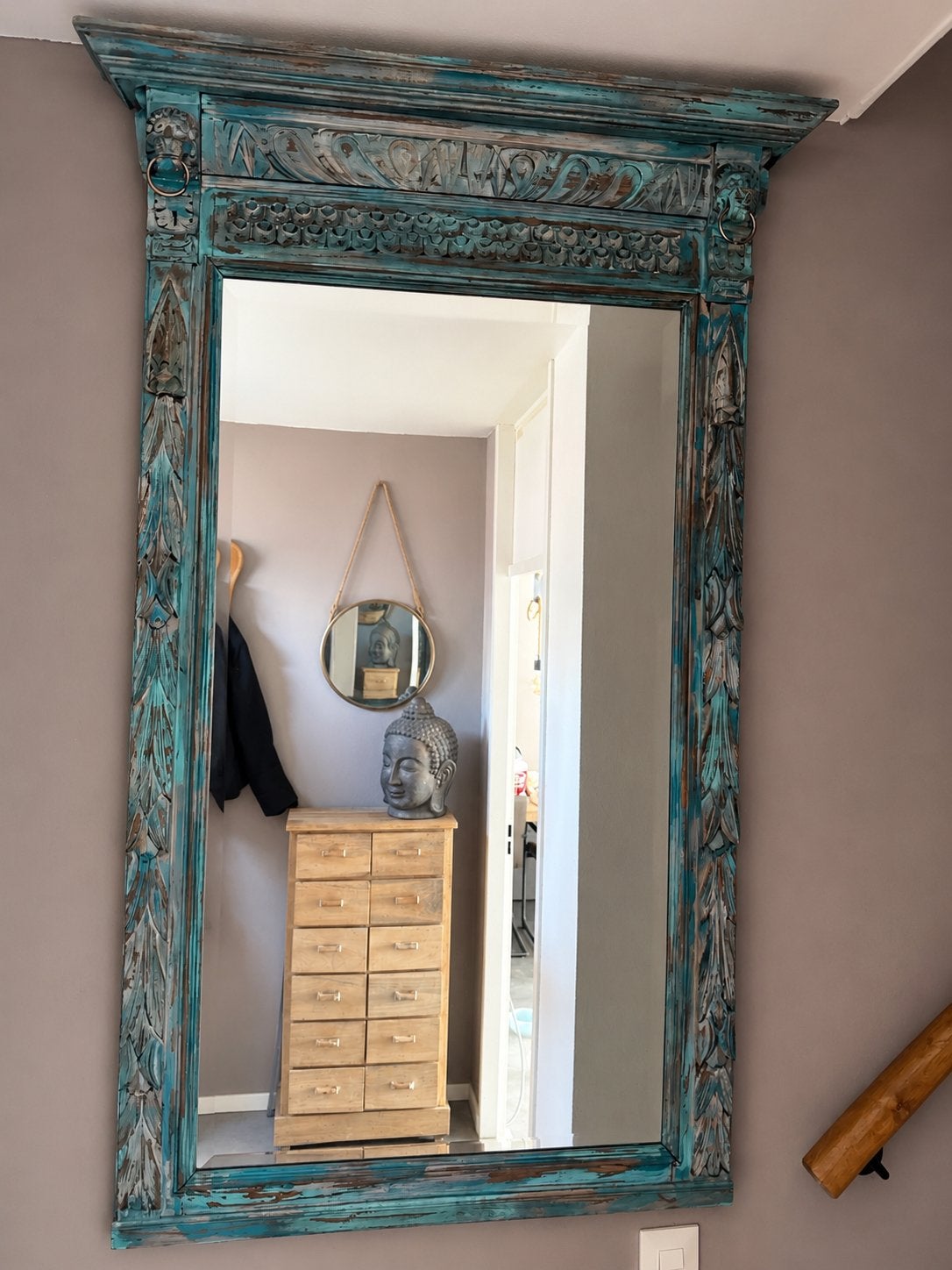 Grote houten spiegel Ibiza stijl 140x75cm, Antiek en Kunst, Antiek | Spiegels, Ophalen, Rechthoekig, 50 tot 100 cm, 100 tot 150 cm