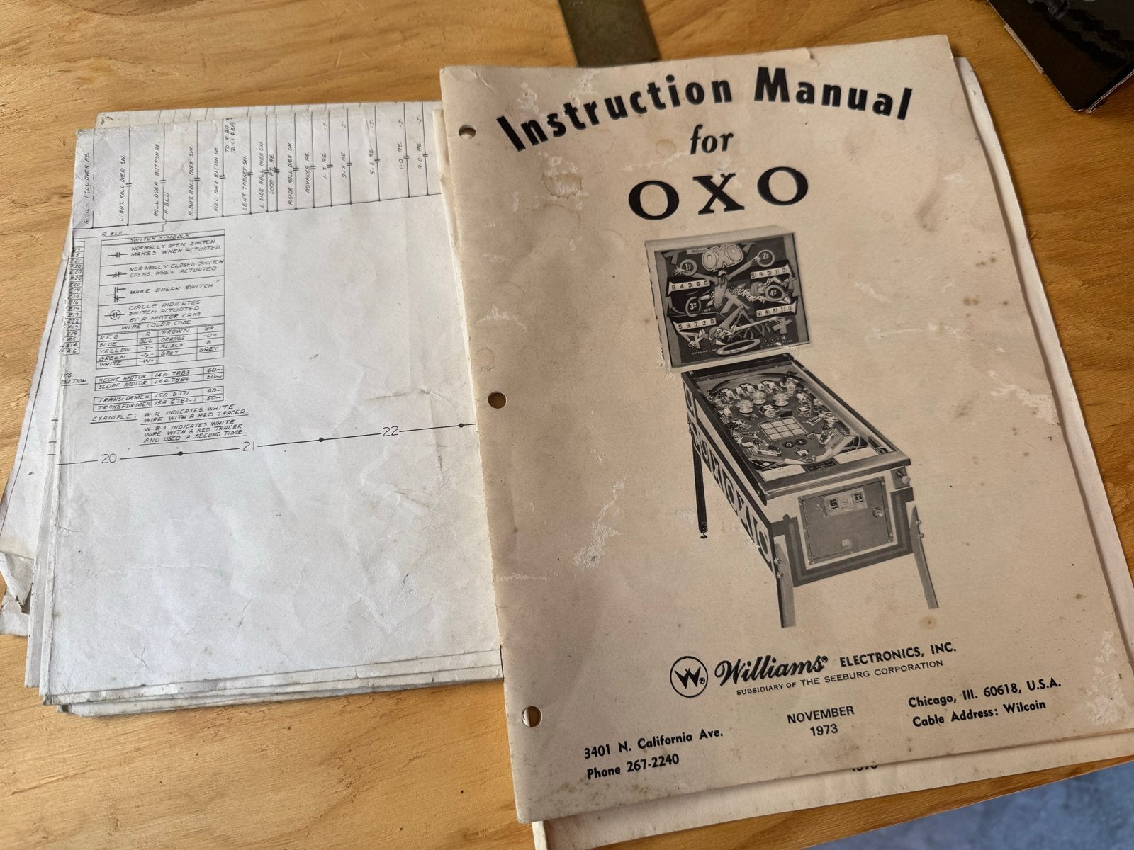 Originele vintage Williams OXO flipperkast handleiding 1973, Verzamelen, Automaten | Flipperkasten, Gebruikt, Mechanisch, Onderdeel of Defecte kast