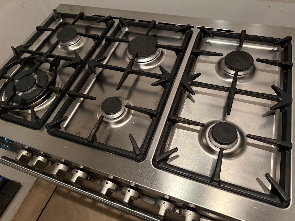 6 Pits gasfornuis met oven, Ophalen, Gebruikt, 60 cm of meer, Gas