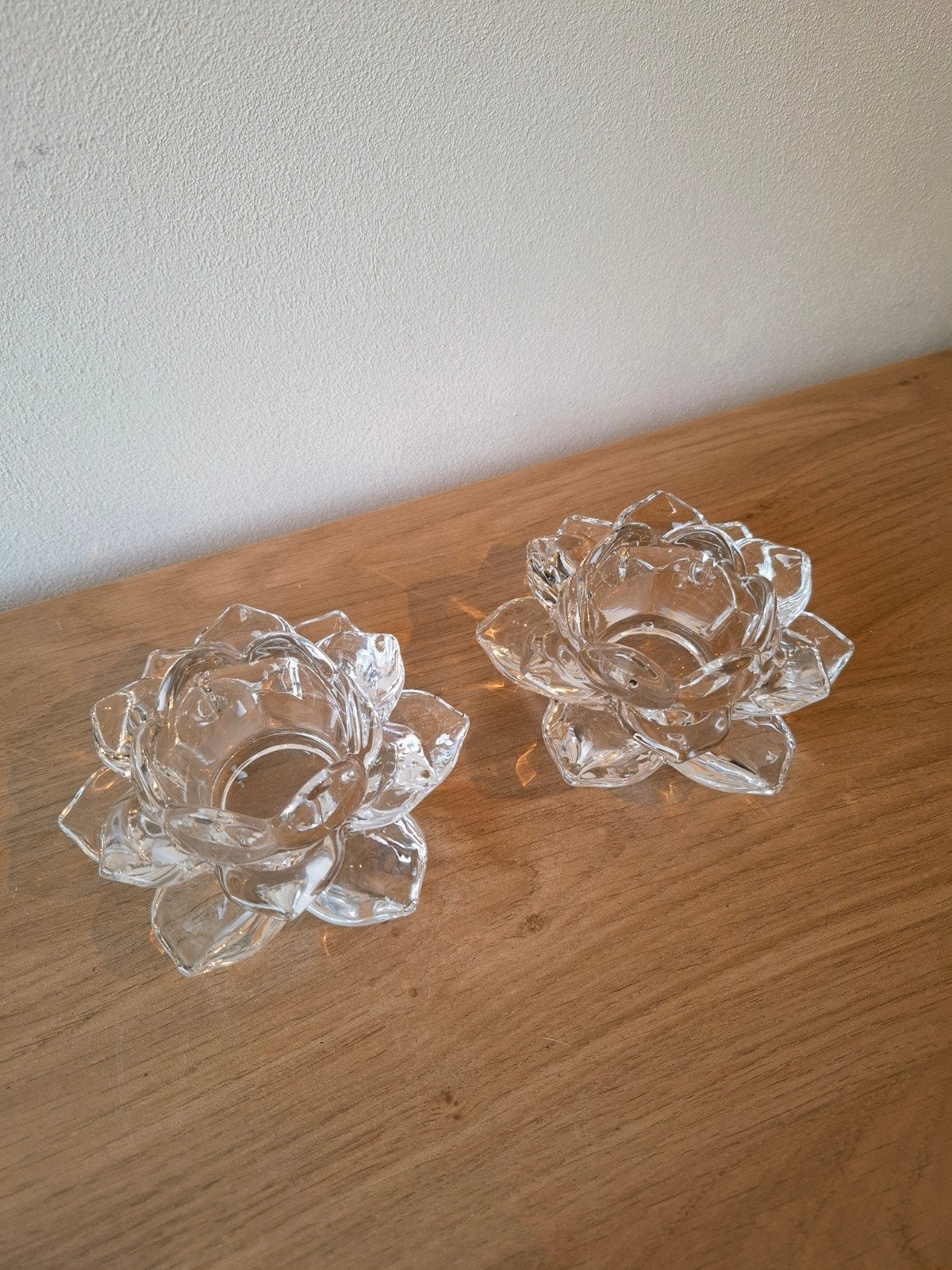 Glazen waxinelichthouders in bloemvorm lotus / roos, Overige materialen, Overige kleuren, Ophalen of Verzenden, Zo goed als nieuw