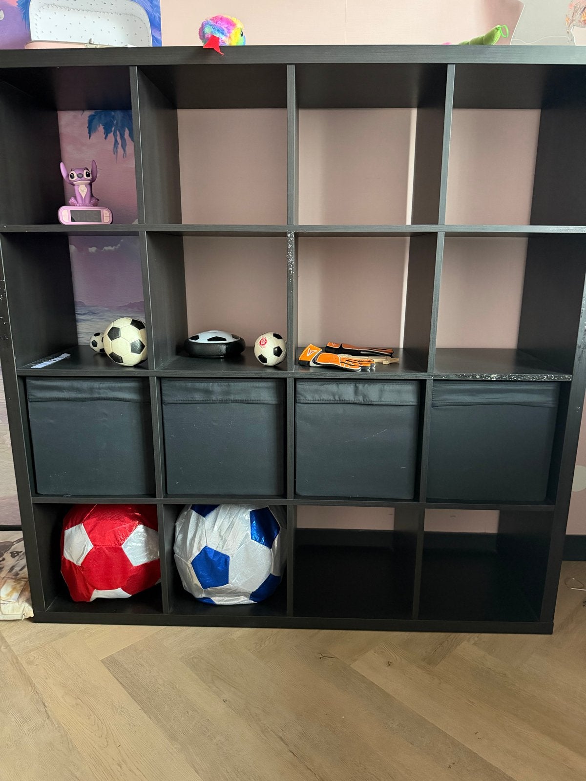 Zwart vakkenkast met opbergboxen, Huis en Inrichting, Ophalen, Met plank(en), Gebruikt, 100 tot 150 cm