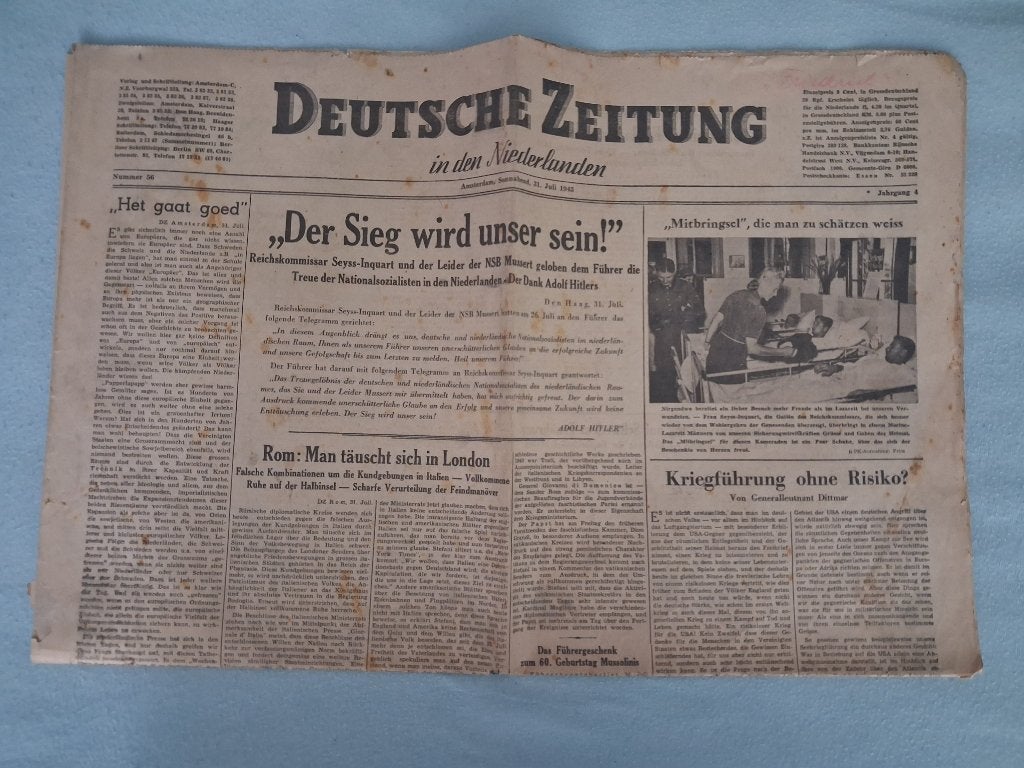 Krant WO2 Deutsche Zeitung in der Niederlande1943, Verzamelen, Ophalen of Verzenden, Overige soorten, Nederland, Boek of Tijdschrift