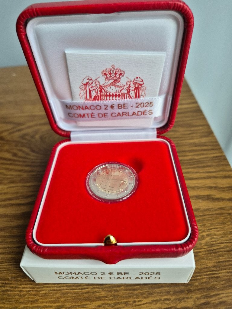 Monaco 2 euromunt 2025 Comta de Carlades Proof in casette, Ophalen of Verzenden, Monaco, 2 euro