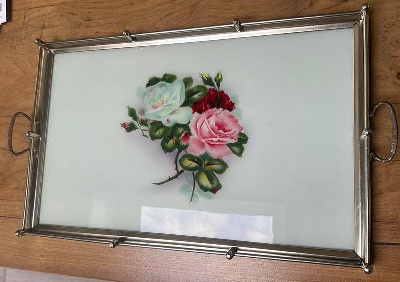 Prachtig Brocante Dienblad met rozen, Ophalen of Verzenden