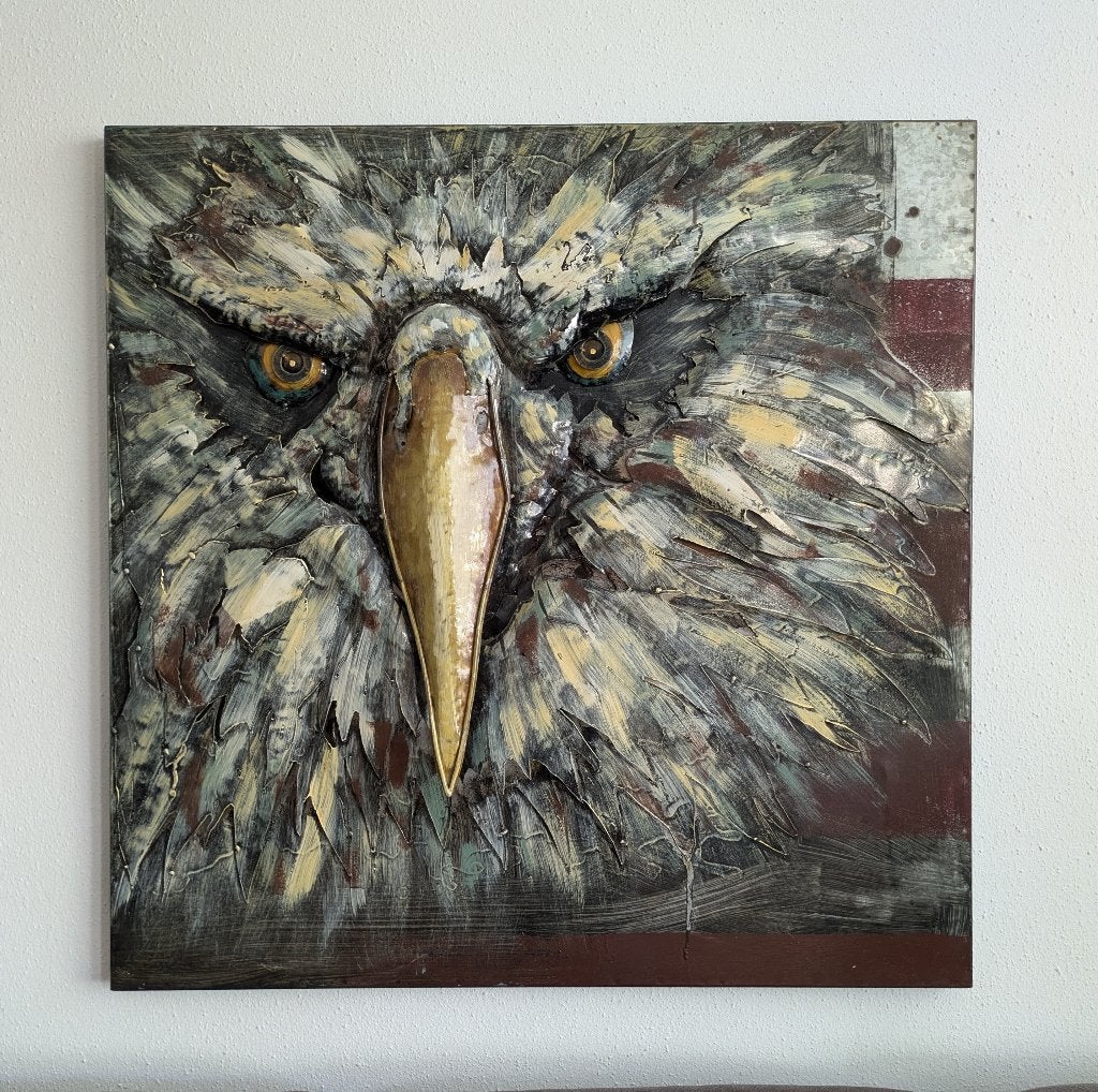 3D metalen wanddecoratie, adelaar reliëf metalen kunst 80*80, Metaal, Schilderij, 80 cm, Meerkleurig