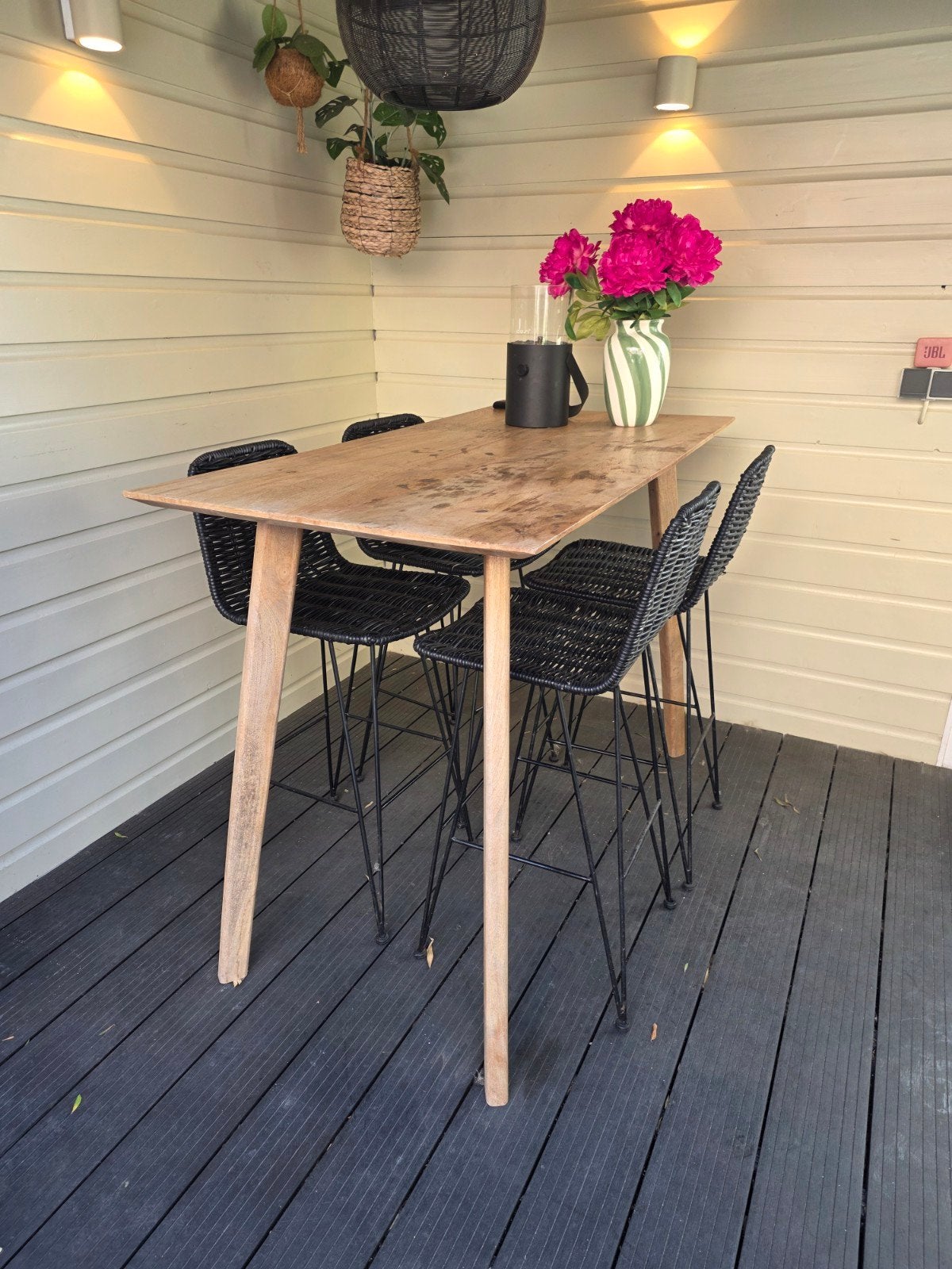 Houten bartafel met 4 barkrukken, Huis en Inrichting, Tafels | Eettafels, 100 tot 150 cm, 50 tot 100 cm, Vier personen, Rechthoekig