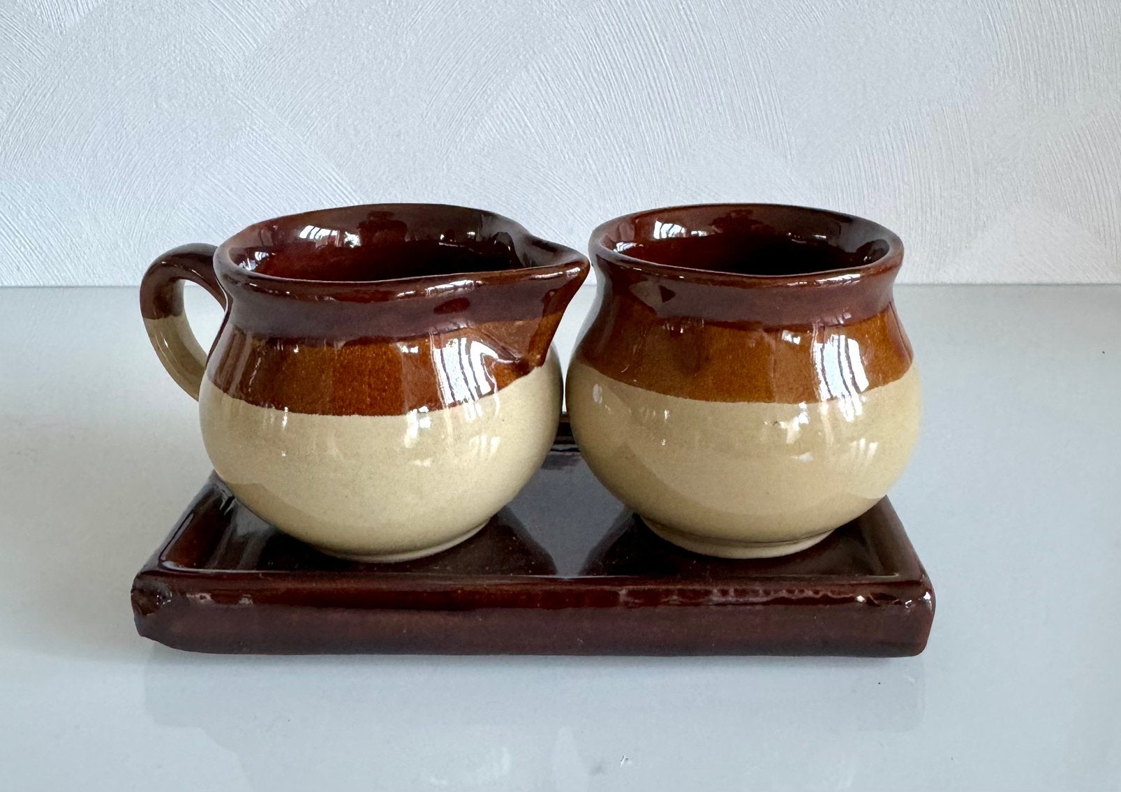 Vintage 3-delig Roomstel Bruin/Beige Aardewerk Jaren 70, Verzenden, Aardewerk, Overige stijlen, Overige typen
