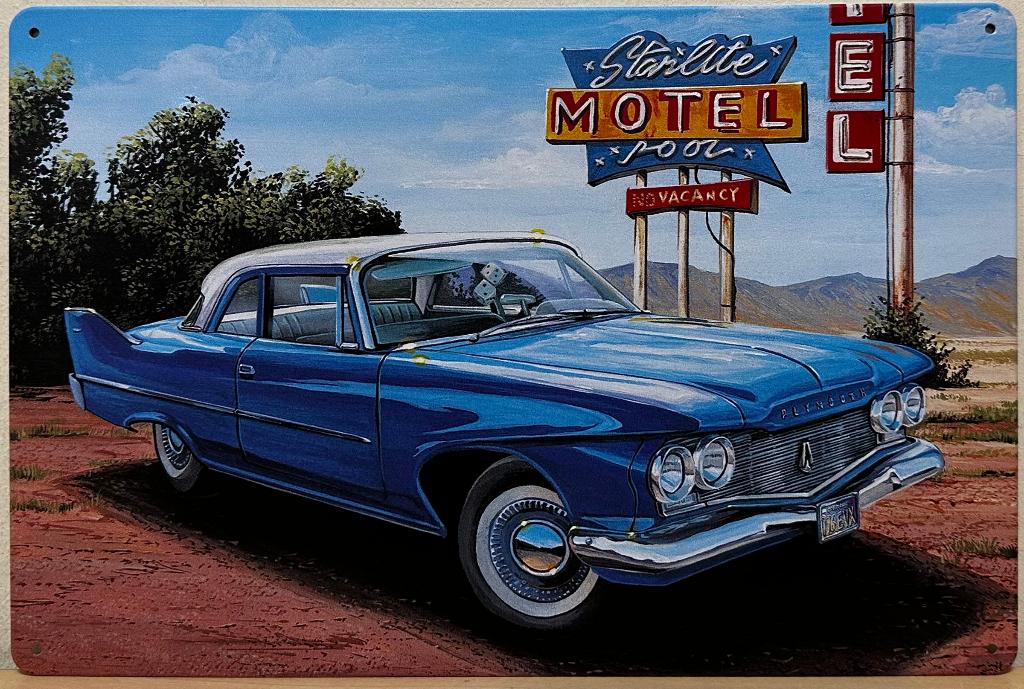 Amerikaanse Oldtimer Plymouth blauw reclamebord van metaal, Ophalen of Verzenden, Nieuw, Auto's