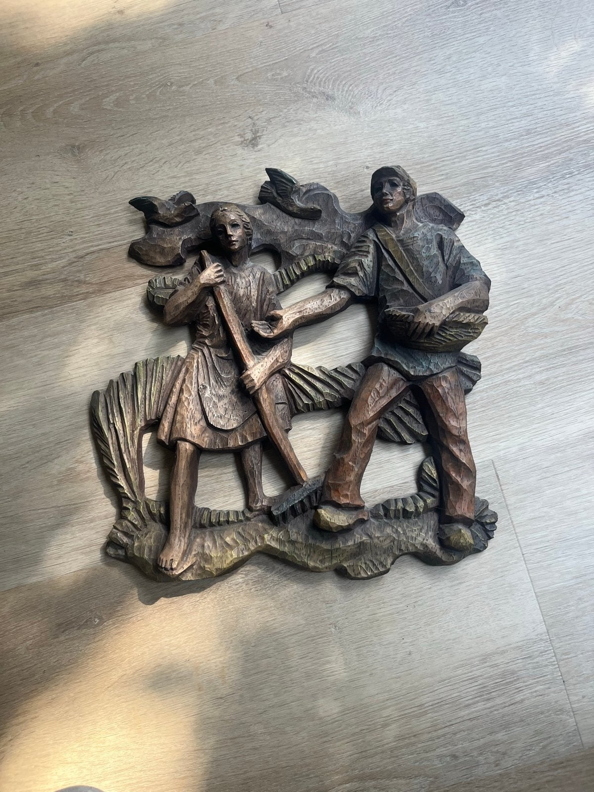 Houtsnijwerk: Boer en Boerin - Rustiek Wanddecoratie, Ophalen, Handgemaakt, 20 - 50 cm, Hout
