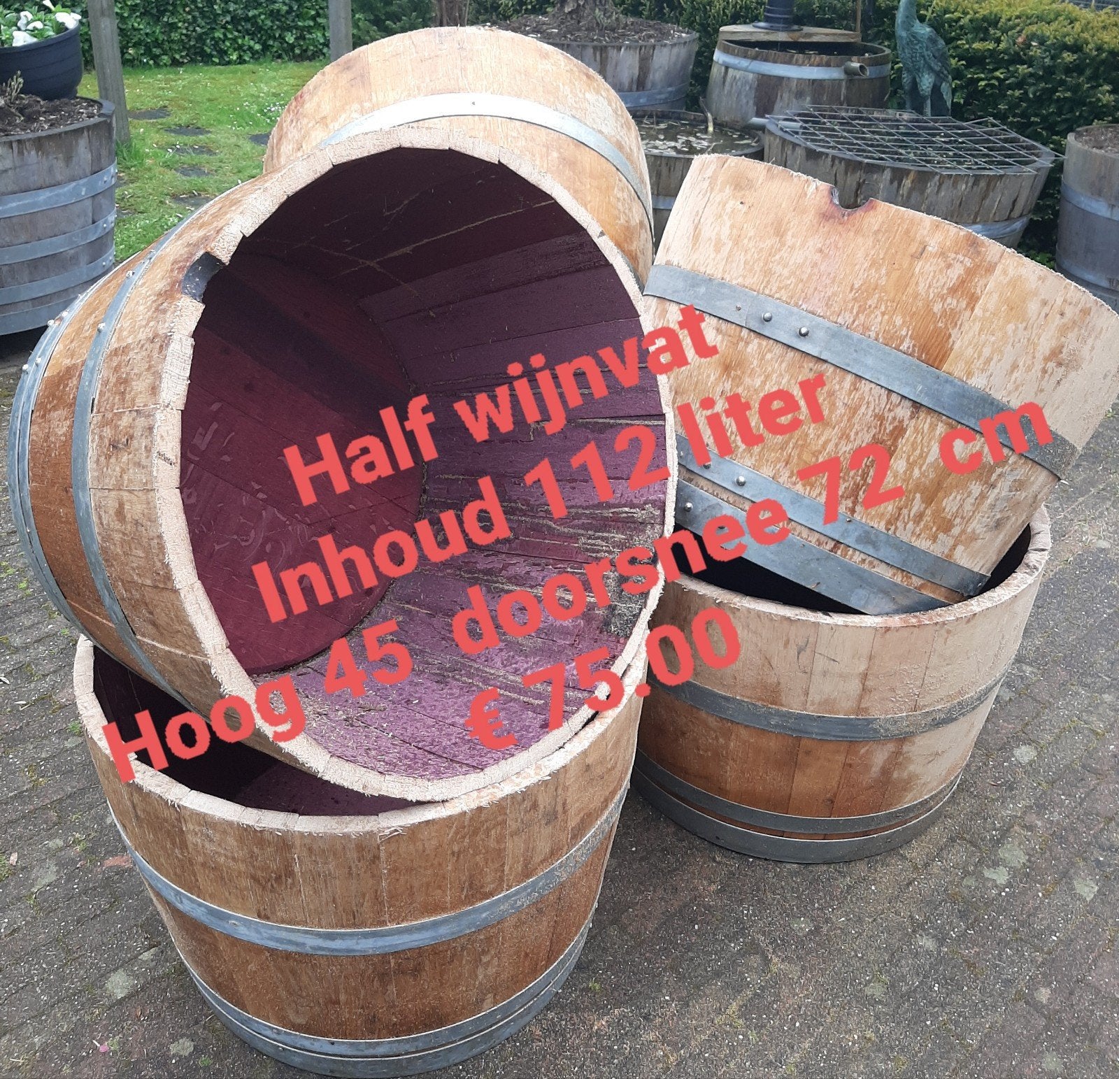 eiken bloembakken plantenbak bak vijver wijnvat, Ophalen, Rond, Zo goed als nieuw, 60 cm of meer
