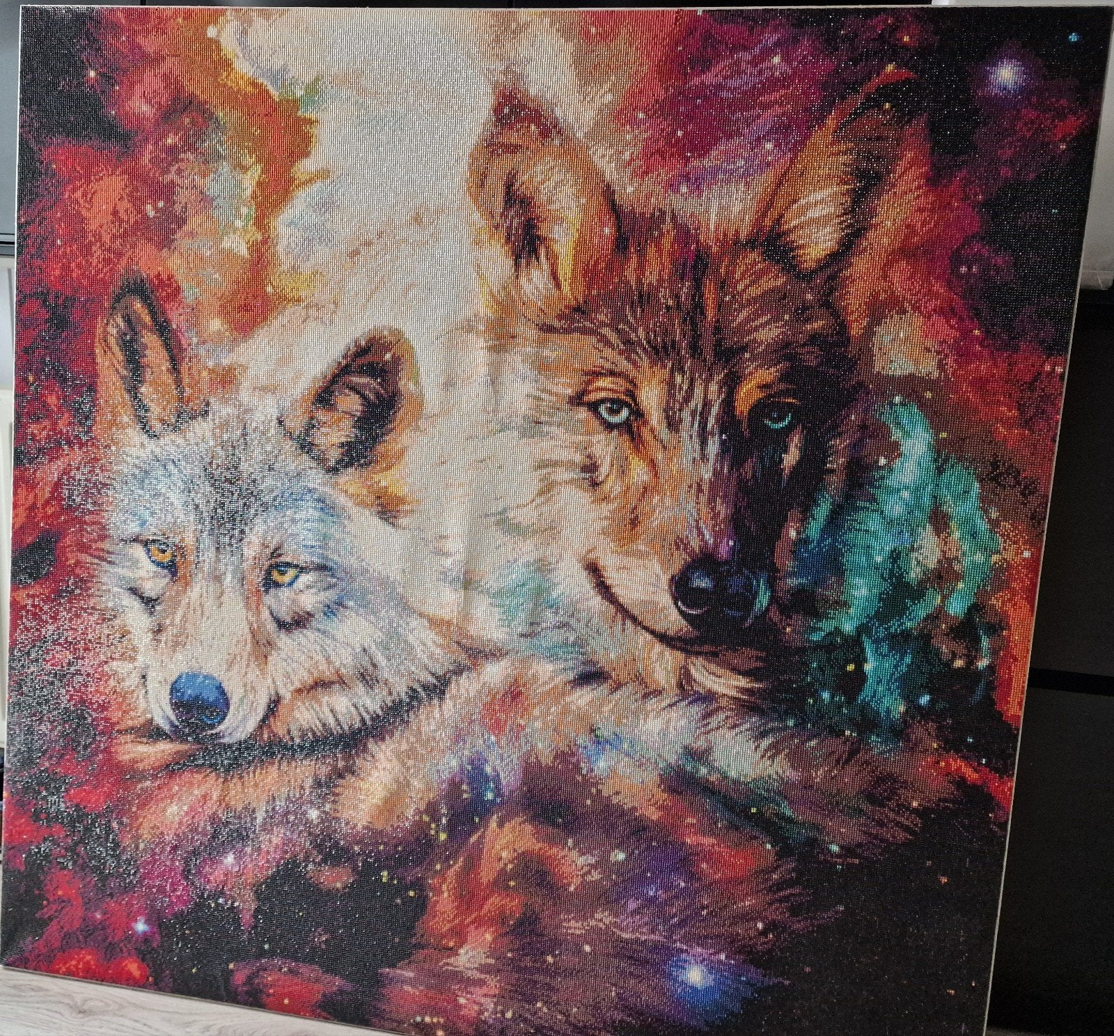 Schilderij twee wolven 120x120cm diamond painting, Ophalen, Zo goed als nieuw, 100 tot 125 cm, Schilderij