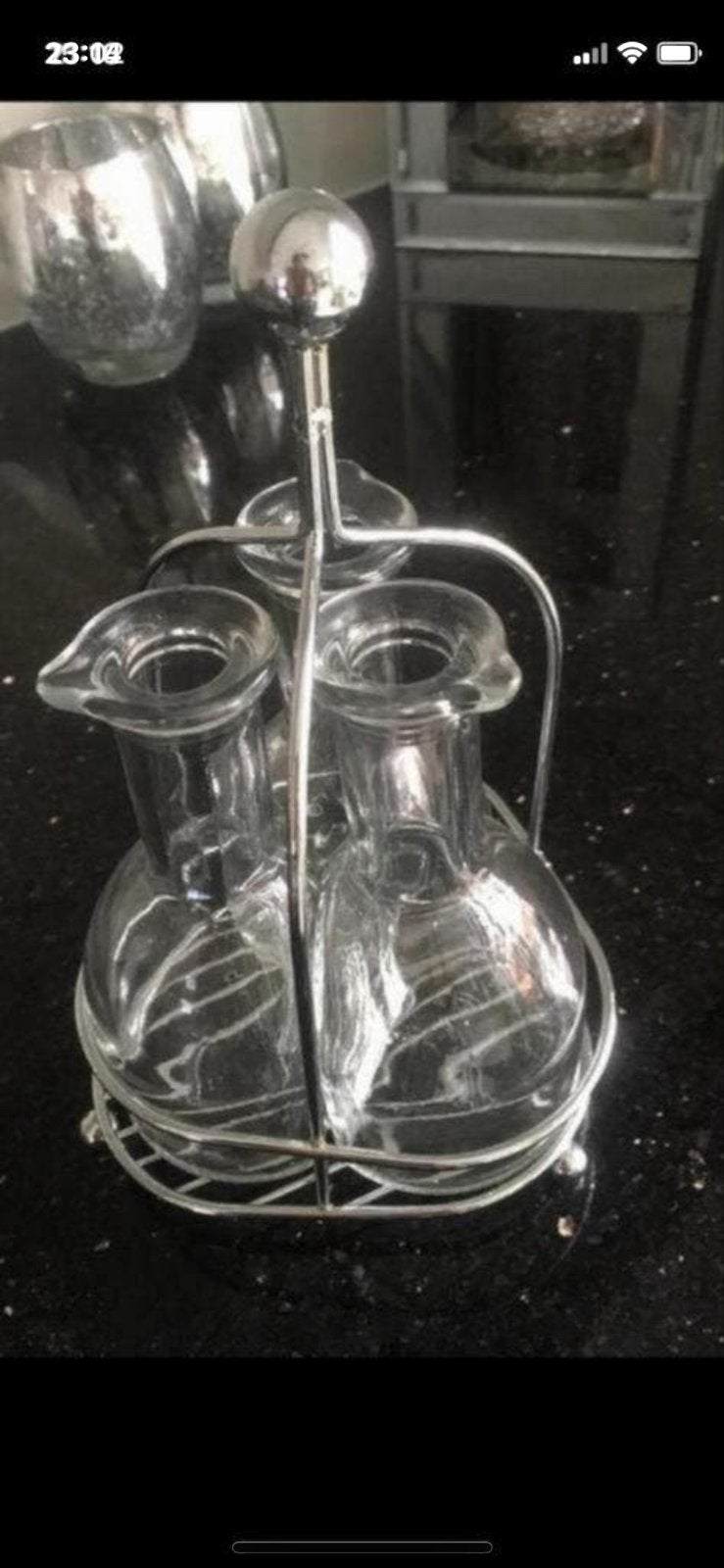 Olie en azijn setje 3x houder, Ophalen, Zilver, Zo goed als nieuw, Glas
