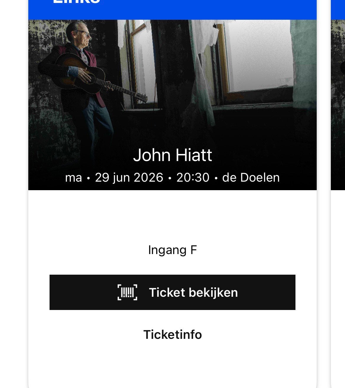 2x John Hiatt, 29 juni, Doelen, Rotterdam, Tickets en Kaartjes, Twee personen, Juni