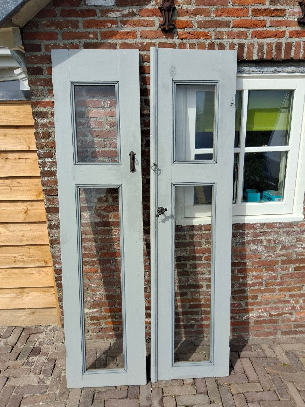Houten kastdeuren. H 204 cm  B 50 cm, Ophalen, Hout, 75 tot 150 cm, Raamkozijn