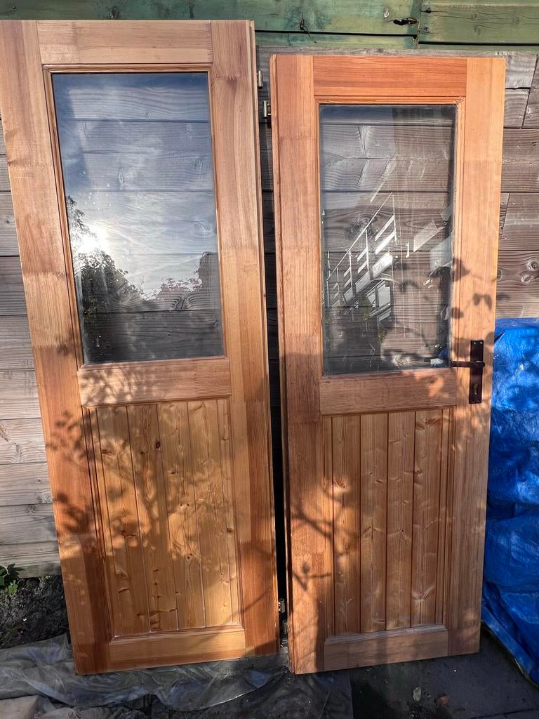 Dubbele deuren met kozijn en 2 draairamen voor tuinhuis, Doe-het-zelf en Verbouw, Ophalen, Gebruikt, 120 cm of meer, Minder dan 200 cm