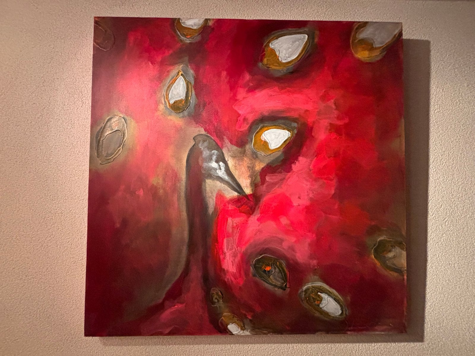 Kleurrijk schilderij van Sabine Kleiren (100x100 cm), Antiek en Kunst, Ophalen, Abstract, Acrylverf, Handgeschilderd