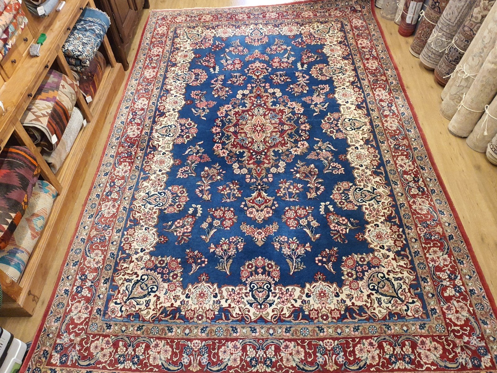 Vintage handgeknoopt perzisch tapijt ghom 387x240, Perzisch, 200 cm of meer, 200 cm of meer, Rechthoekig