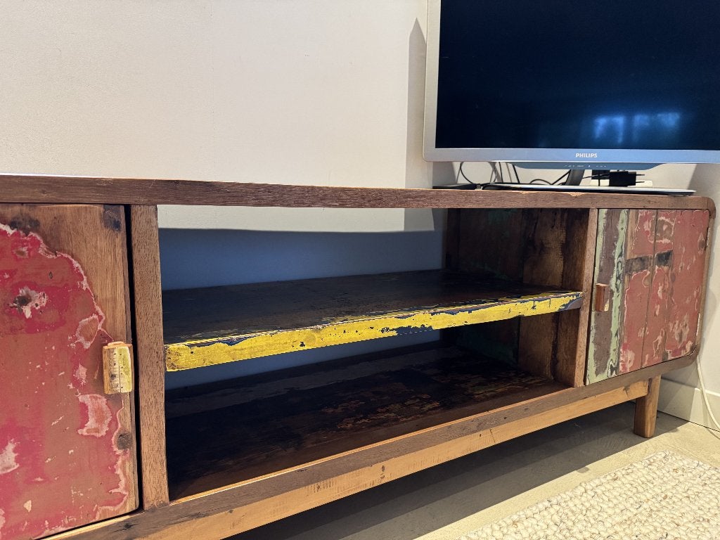 tv meubel van gerecycled boothout, Ophalen, 25 tot 50 cm, Minder dan 100 cm
