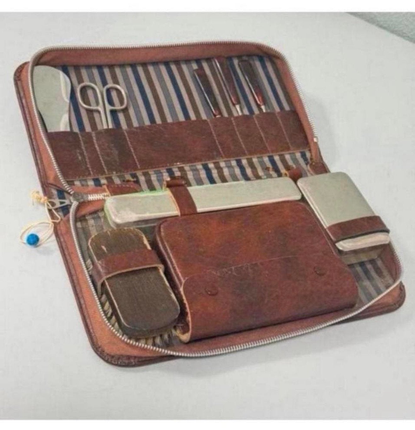 1960 vintage Reis-verzorgings set tas leder mannen lederen, Ophalen of Verzenden