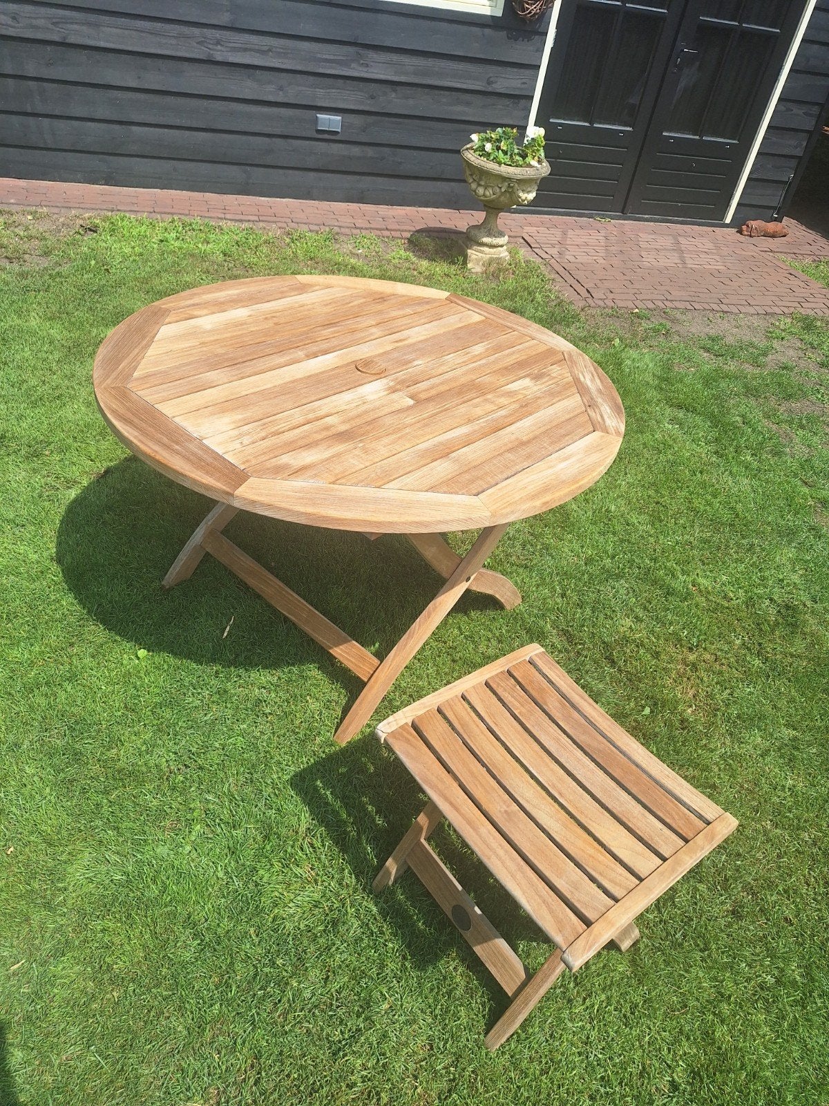 Tuintafel en voetenbank van teak&garden., Tuin en Terras, Ophalen