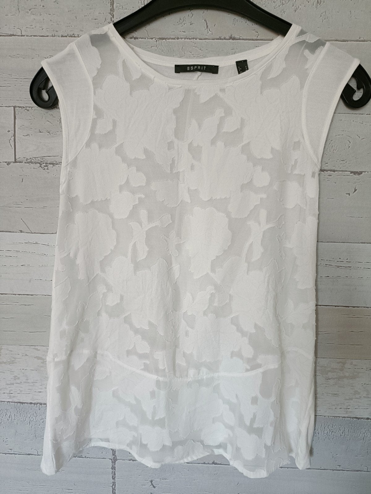 Esprit Witte Mouwloze Top met Bladmotief Maat S, Wit, Ophalen of Verzenden, Zo goed als nieuw, Esprit