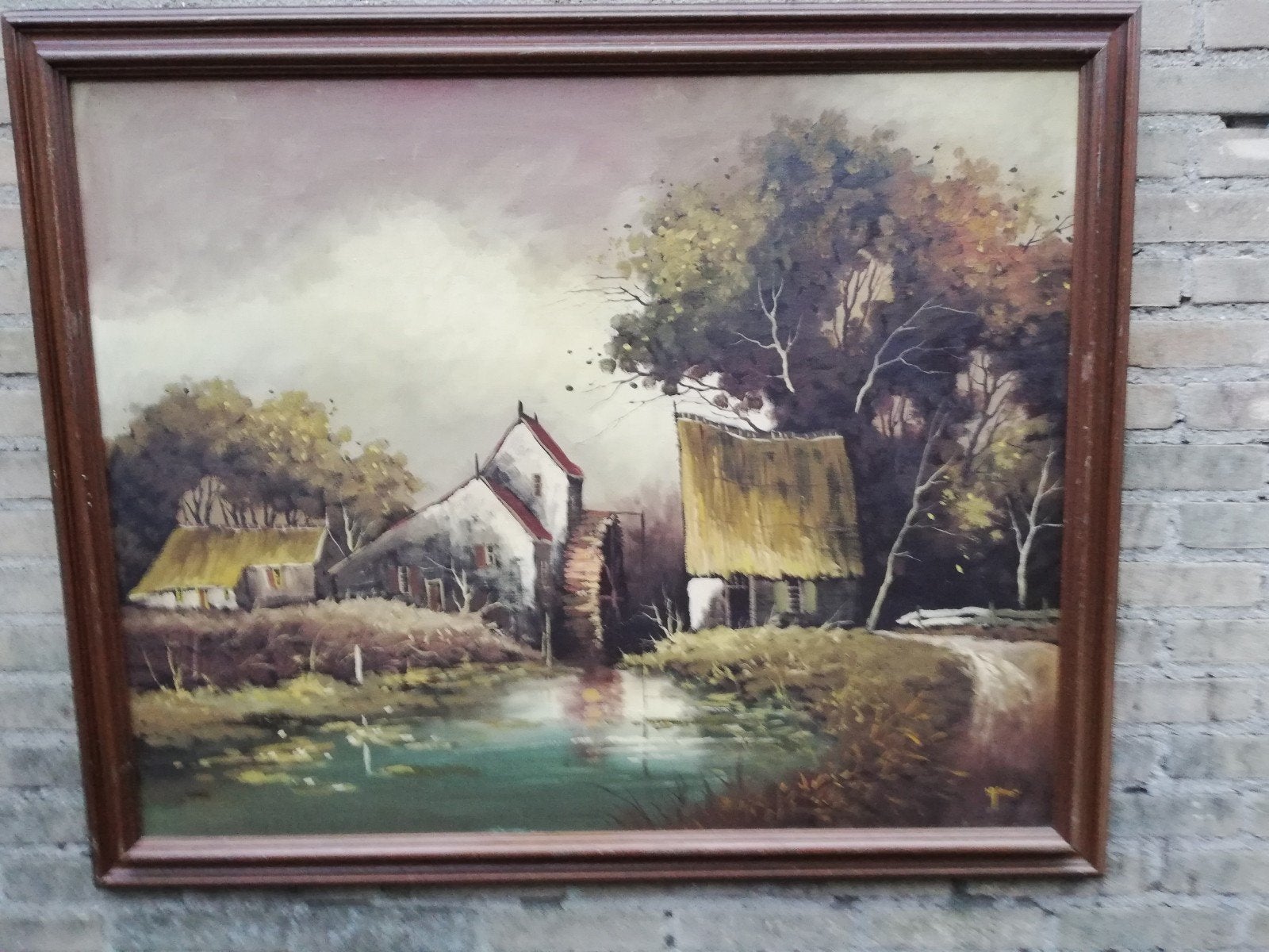 Zicht op watermolen. Sign. Olie/doek. 112/90., Antiek en Kunst, Ophalen, Nederlandse school, Doek, Olieverf