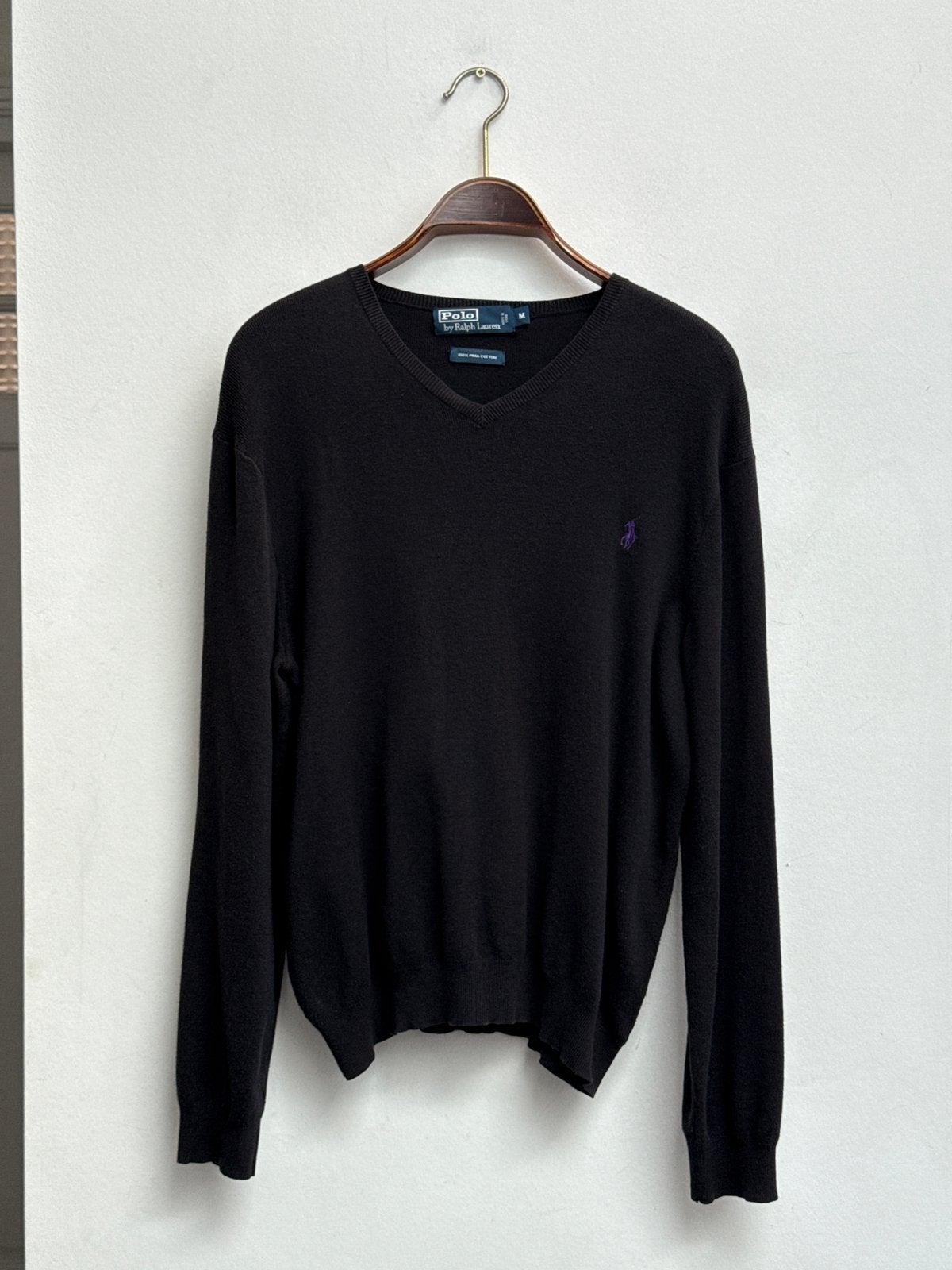 Polo Ralph Lauren trui zwart V-hals 100% Pima katoen, maat M, Kleding | Heren, Ophalen of Verzenden, Zo goed als nieuw, Maat 48/50 (M)