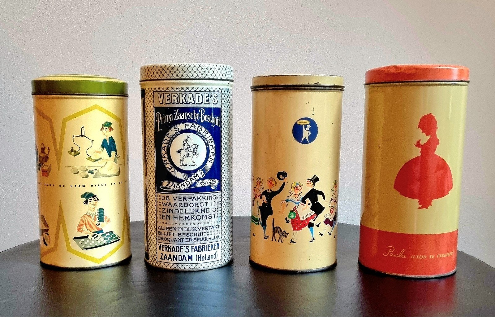 12 Vintage Beschuitblikken / Voorraadbussen - Verzamelaar, Verzamelen, Blikken, Ophalen of Verzenden