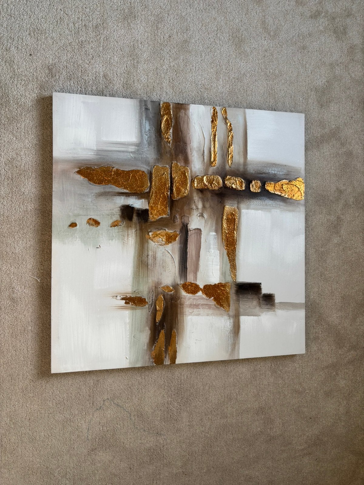 Abstract canvas schilderij met gouden accenten, Ophalen of Verzenden