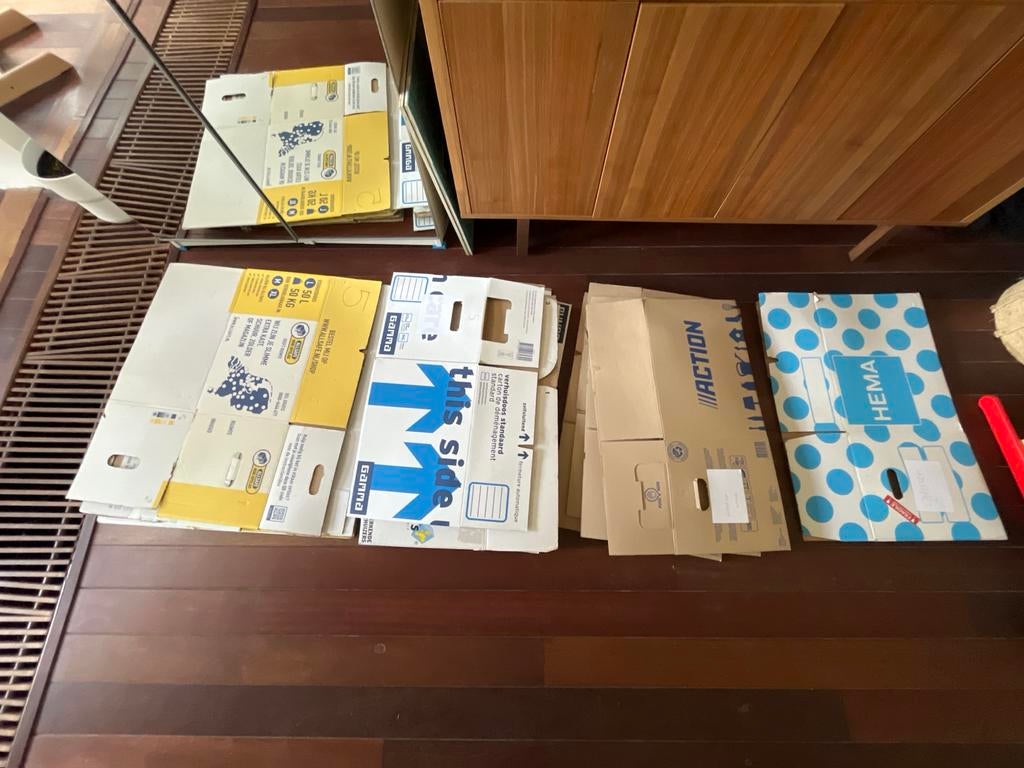 15 Verhuisdozen (Allsafe, Gamma, Action, HEMA), Ophalen, Gebruikt