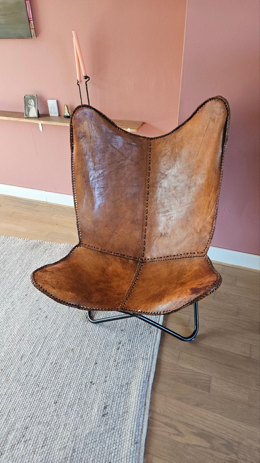 Vintage Lederen Vlinderstoel - Comfort en Stijl, Ophalen