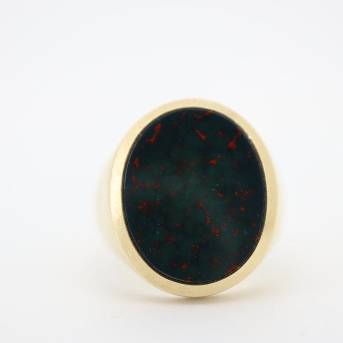 14 kt. Gouden ring met Jaspis 5.44ct edelsteen, Sieraden, Tassen en Uiterlijk, Ringen, Zo goed als nieuw, Heer, 20 of groter, Goud
