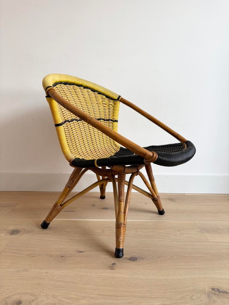 Vintage rotan spaghetti stoeltje – Ibiza style ‘60s, Huis en Inrichting, Ophalen, Gebruikt, Overige kleuren, Riet of Rotan