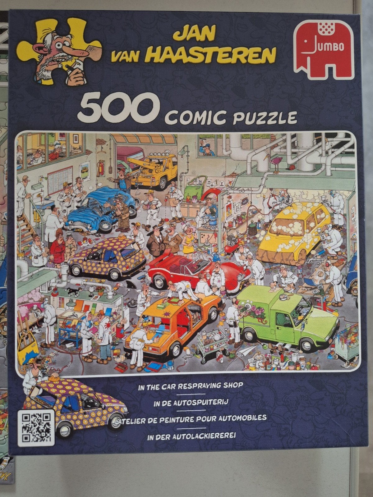 Jan van Haasteren Comic Puzzle - In de Autospuiterij, Ophalen of Verzenden, Minder dan 500 stukjes, Gebruikt, Legpuzzel