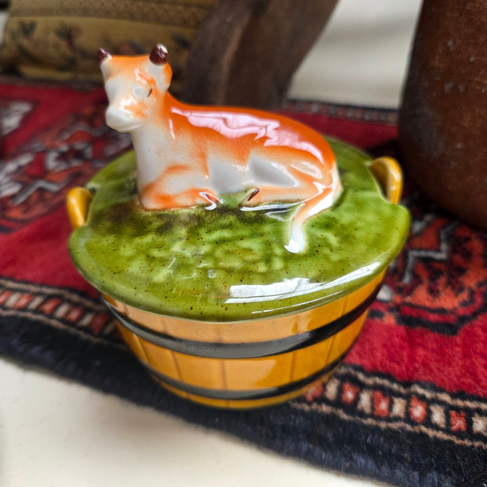 Vintage Secla Portugal botervloot met koe (Majolica), Ophalen of Verzenden