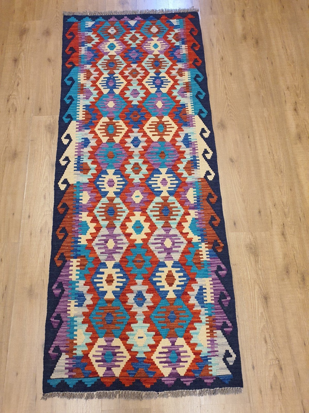 Handgeweven oosterse kelim 202x82
Nieuw on, Info@SlatsAntiek.nl, Blauw, Vof Slats Antiek, Kelim