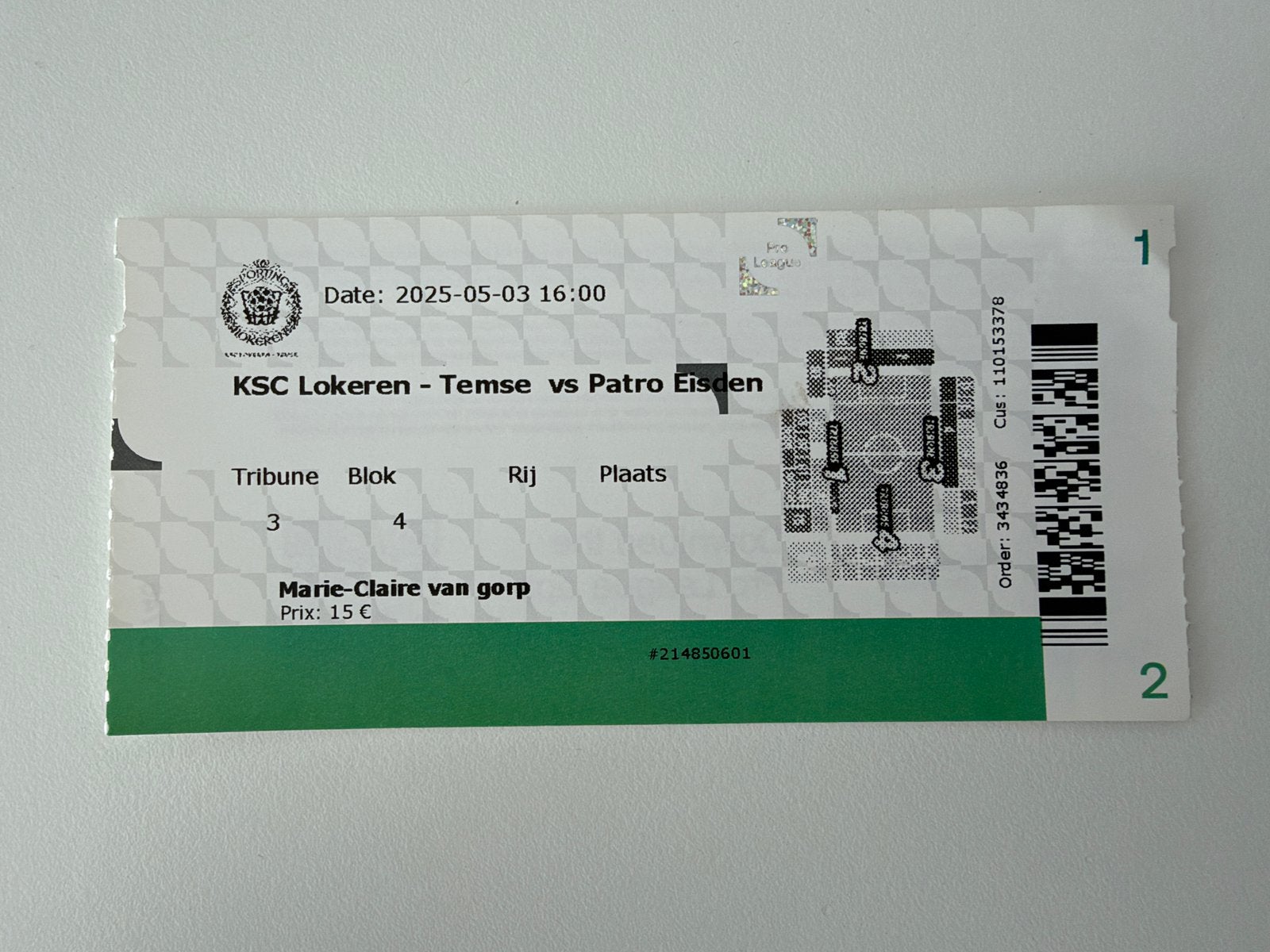 Ticket Sporting Lokeren-Patro Eisden Maasmechelen 24/25, Ophalen of Verzenden, Zo goed als nieuw, Buitenlandse clubs, Overige typen