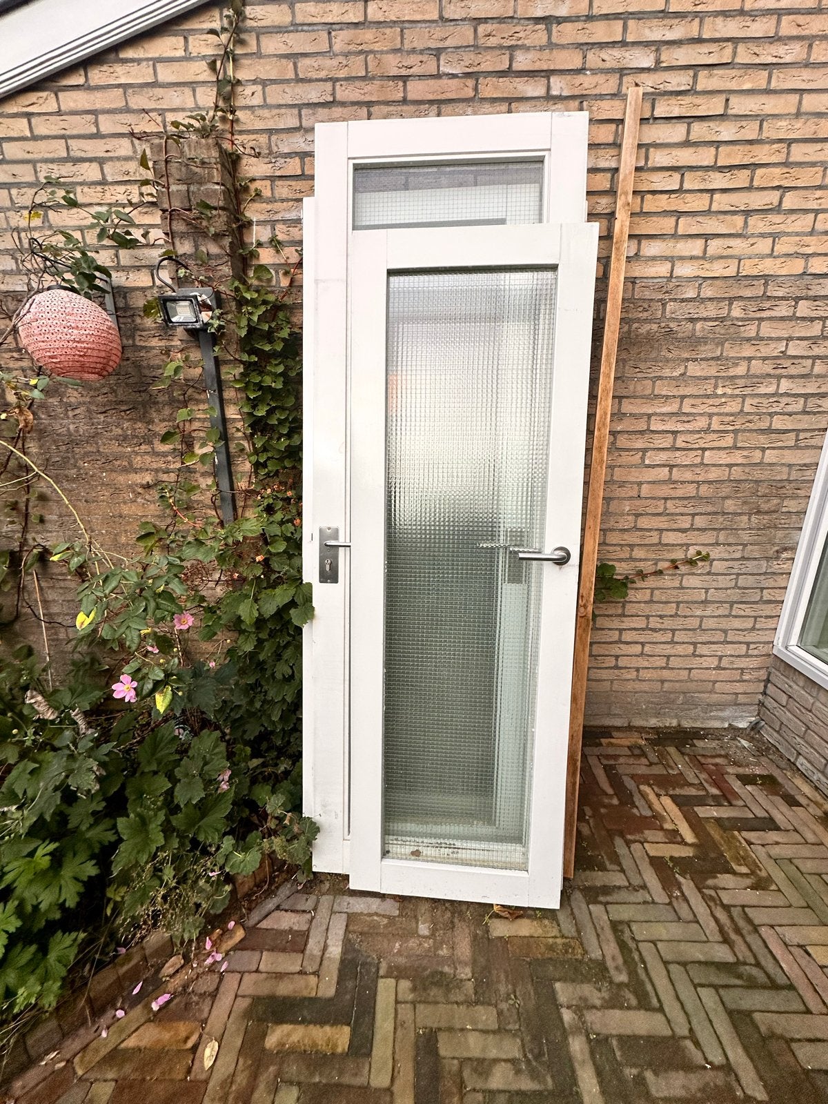 Massief houten deuren (4 stuks) met draadglas en beslag, Ophalen, Gebruikt, 80 tot 100 cm, Binnendeur