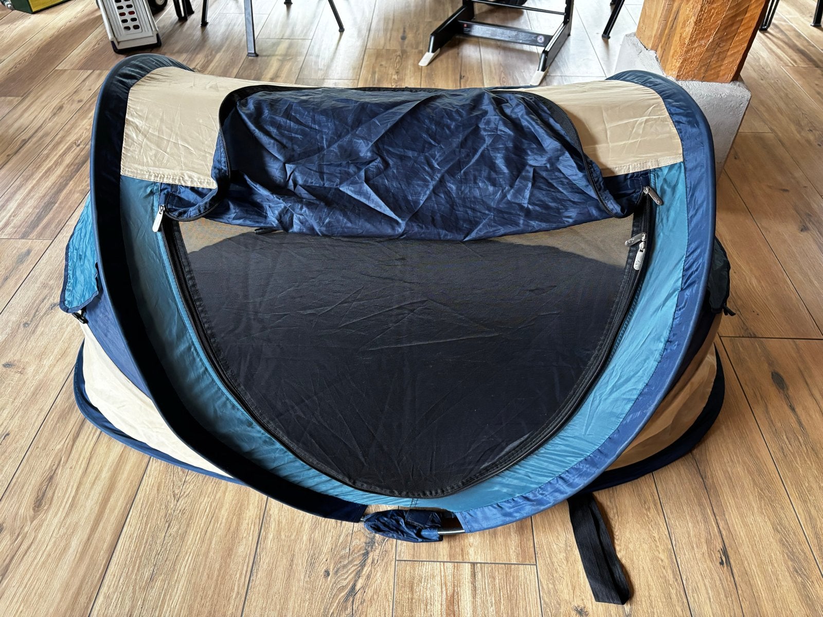 Deryan Luxe Reisbedje peuter/kleuter, Tentje - Blauw/Beige, Ophalen, Gebruikt